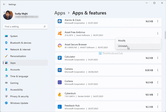 วิธีถอนการติดตั้งโปรแกรมป้องกันไวรัส Avast จาก Windows 11/10