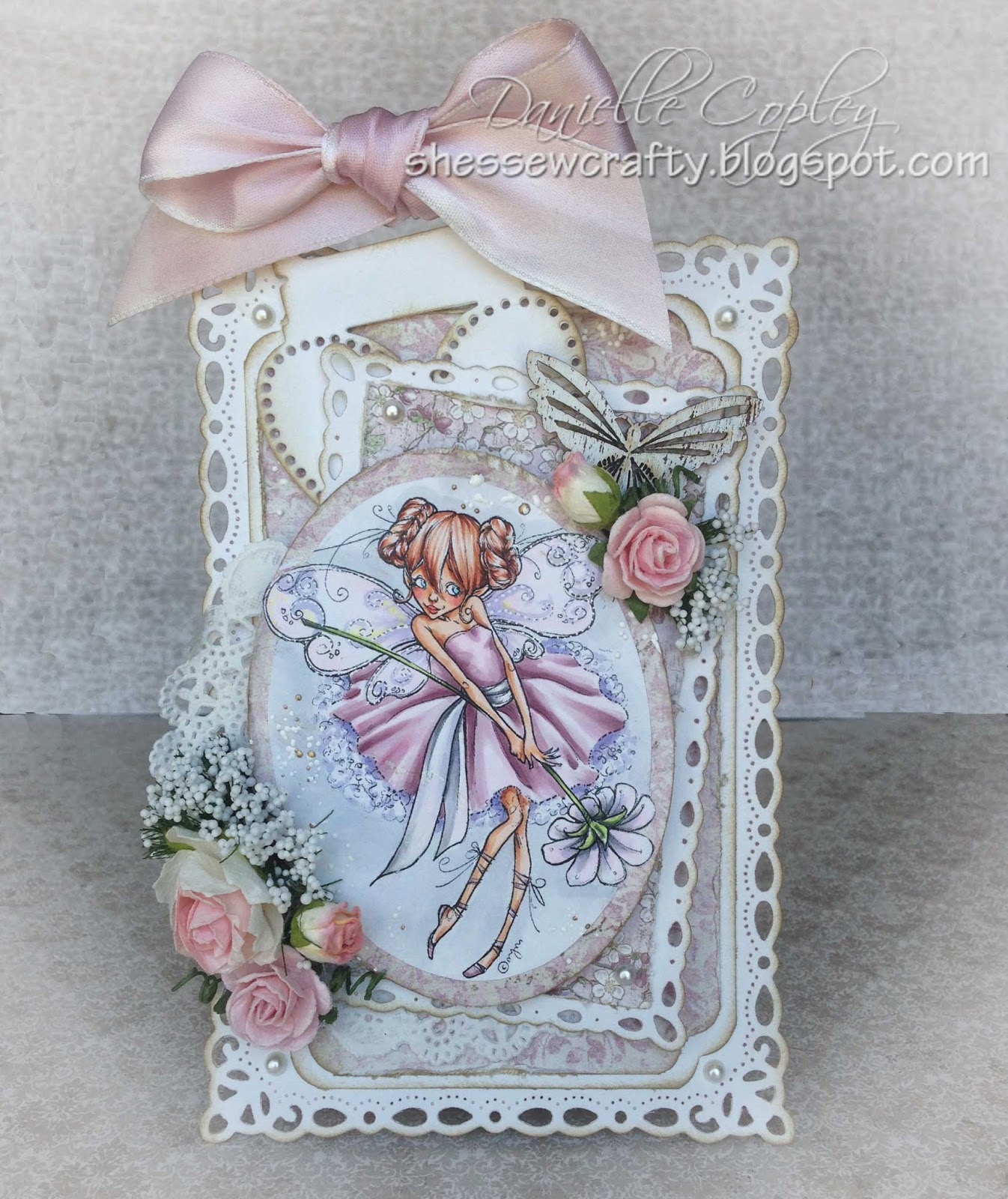 Vintage and Shabby Chic Card using Mo's Digital Pencil Teen Fairy Mia using Maja paper and Magnolia Doohickey Tag and Copic markers for Scrapbook Maven