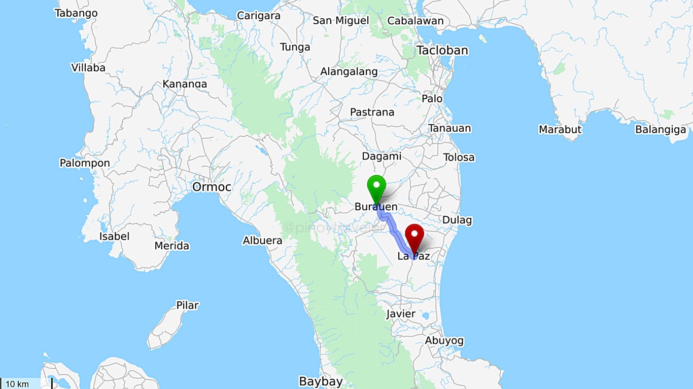 La Paz Leyte Map Burauen To La Paz