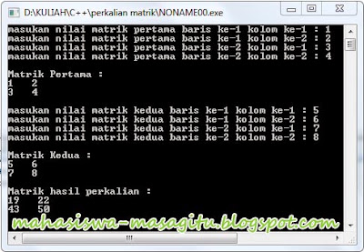 Contoh Program Perkalian Matriks dengan C++ | Catatan Mahasiswa