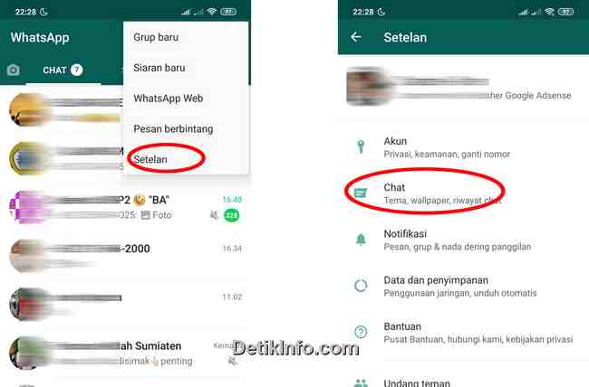 Menu pengaturan WhatsApp ubah tema hitam