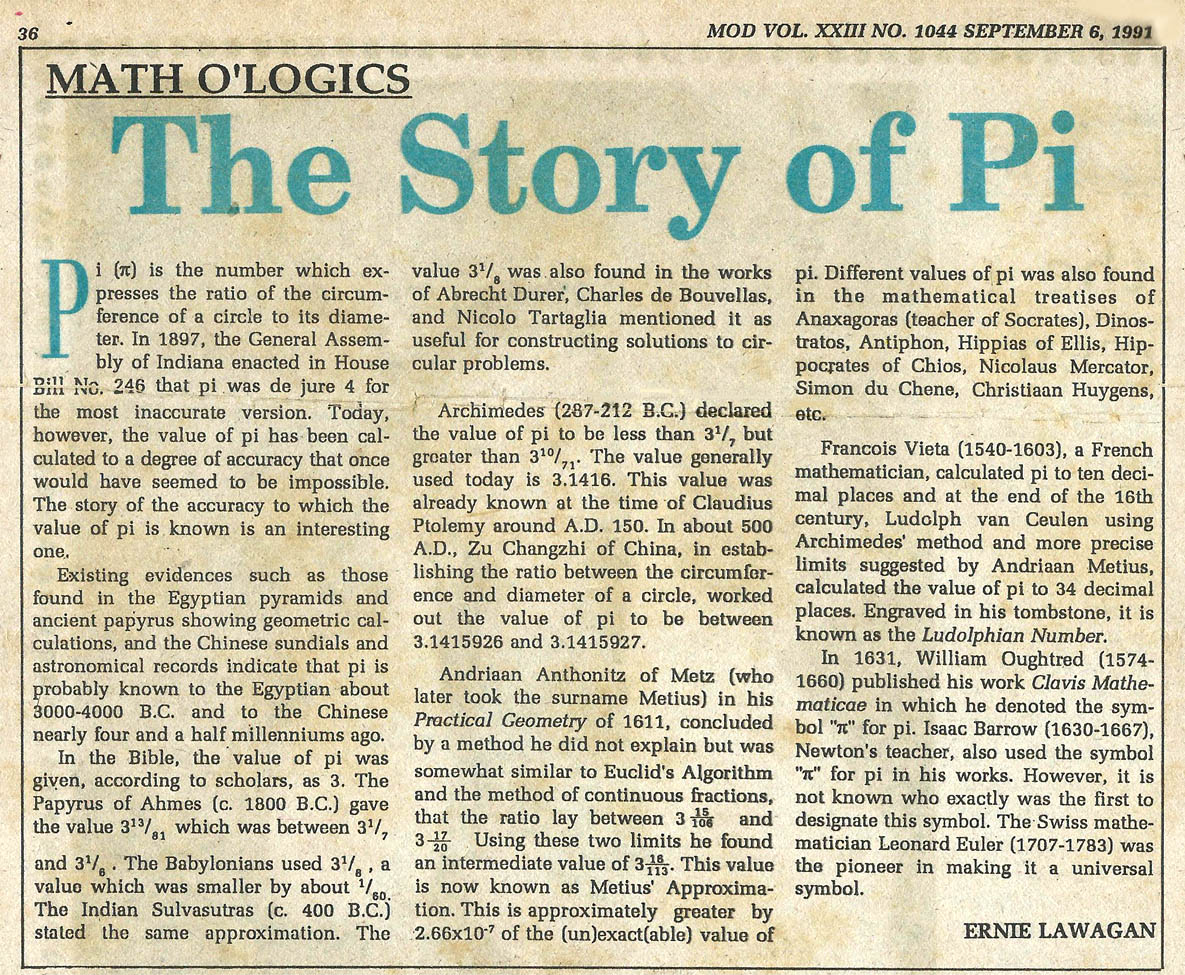 ALAM MO BA 'TO? (Do You Know This?) MathO'Logics The Story of Pi