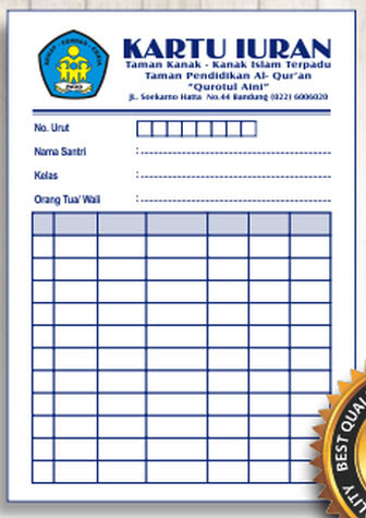 Contoh Kartu SPP PAUD-TK