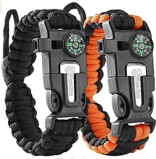 In an emergency, use the flint steel to start a fire and secure a shelter using the paracord to fight hypothermia