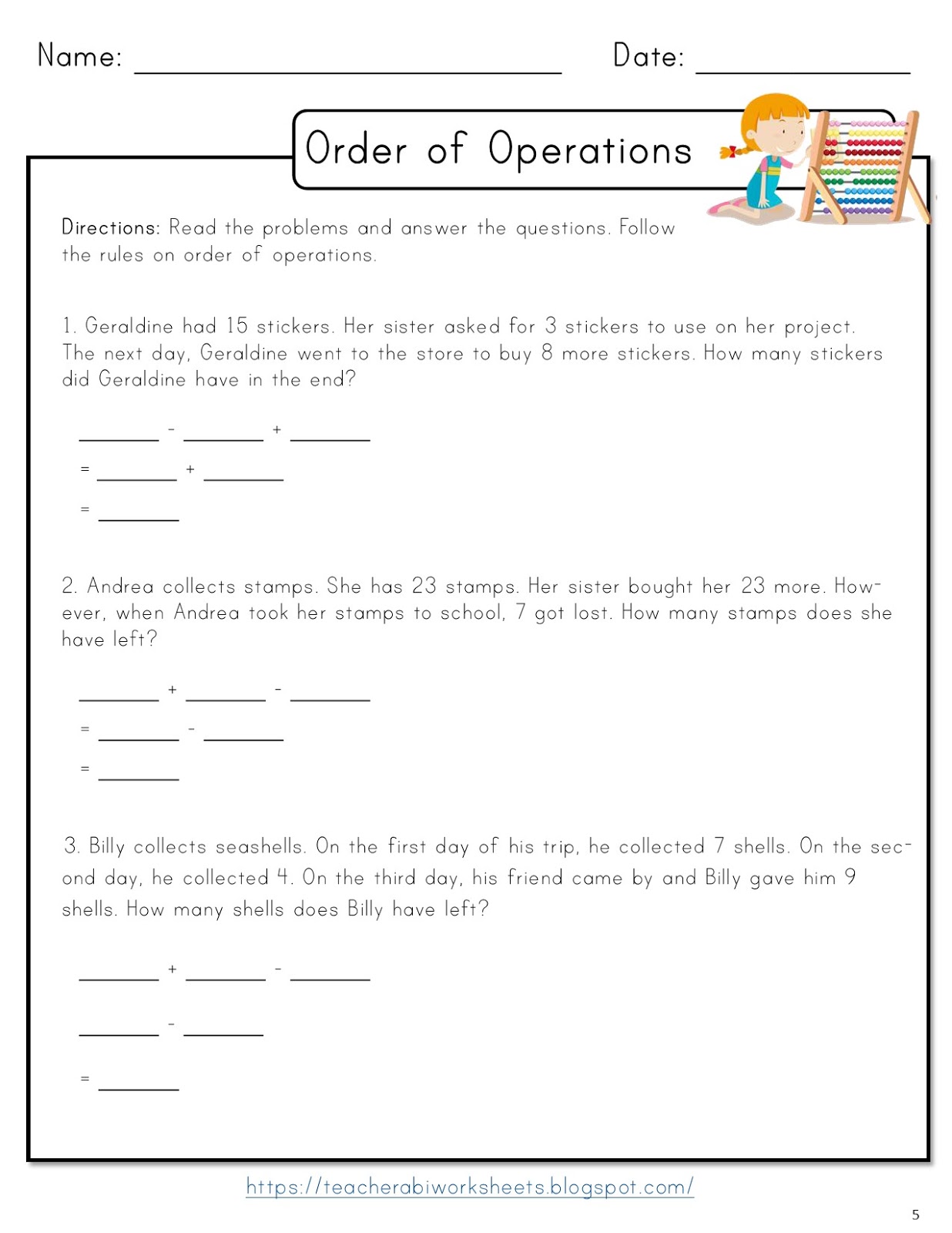 order of operations problem solving year 6