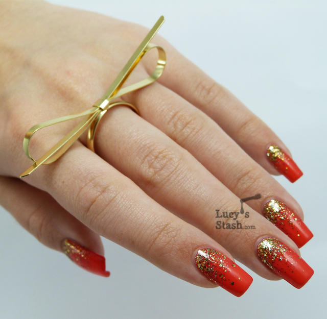 Lucy's Stash - Gold gradient nail art with Shimmer Tracy and Bad Apple Jelly Pink Apple