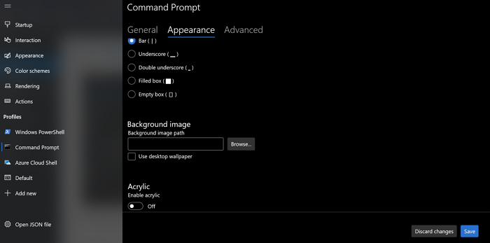 Configuración de apariencia en Windows Terminal