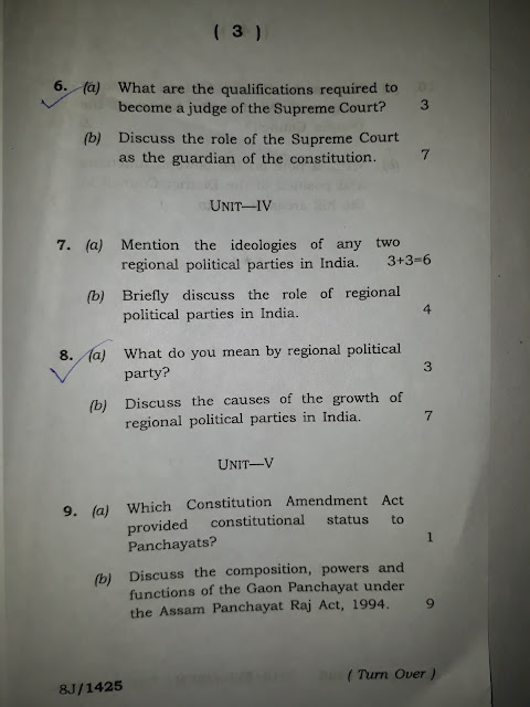Assam University tdc pass course question paper Political science, 2018
