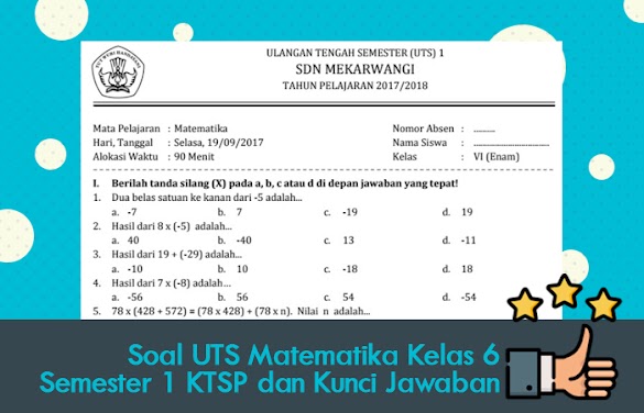 Soal Uts Matematika Kelas 6 Semester 1 Ktsp Dan Kunci Jawaban