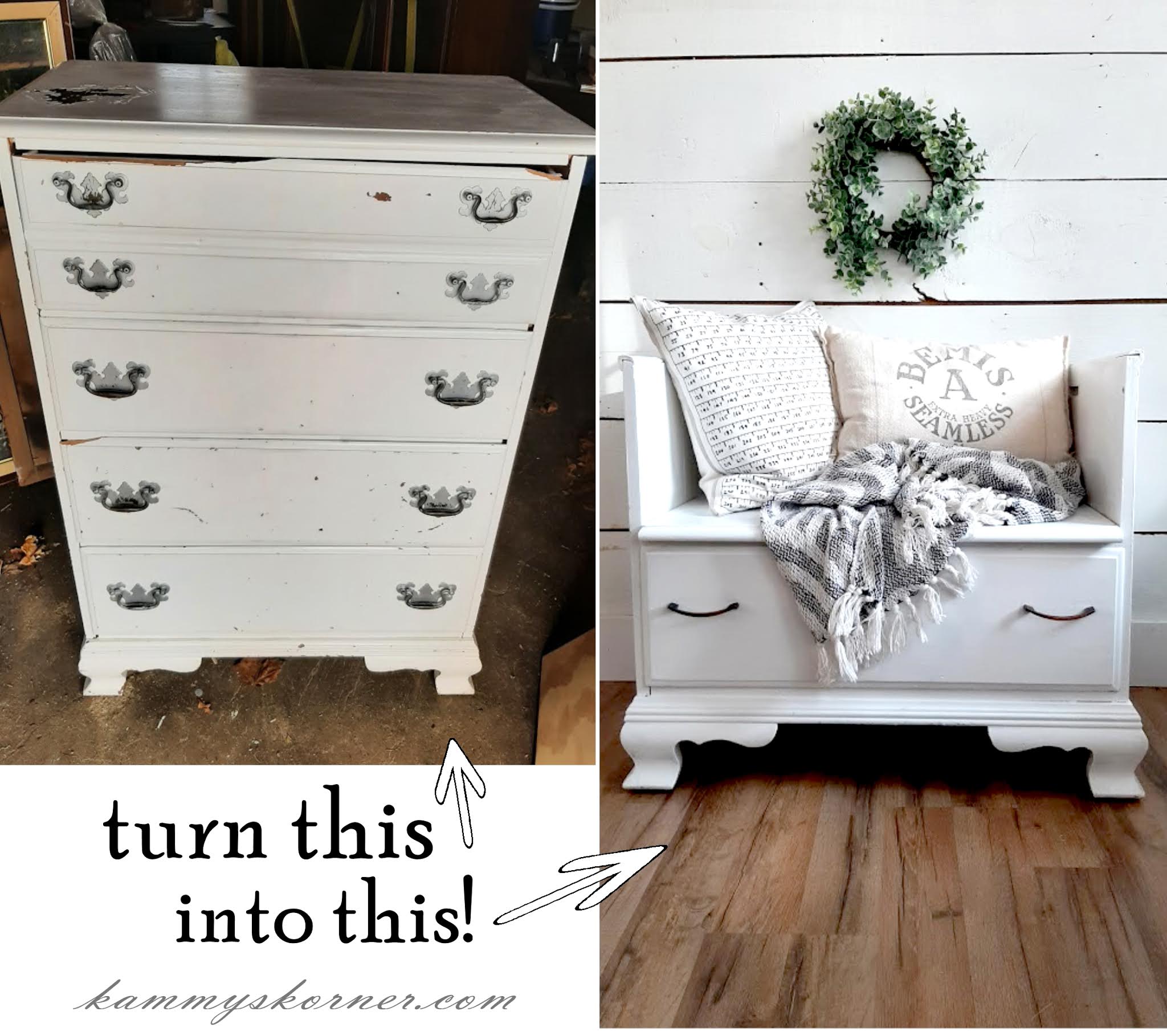 Kammy's Korner Repurposed Dresser To Cute Bench Seat