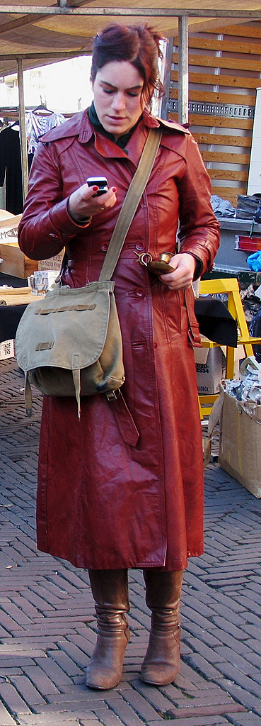 Burgundy leather trench.