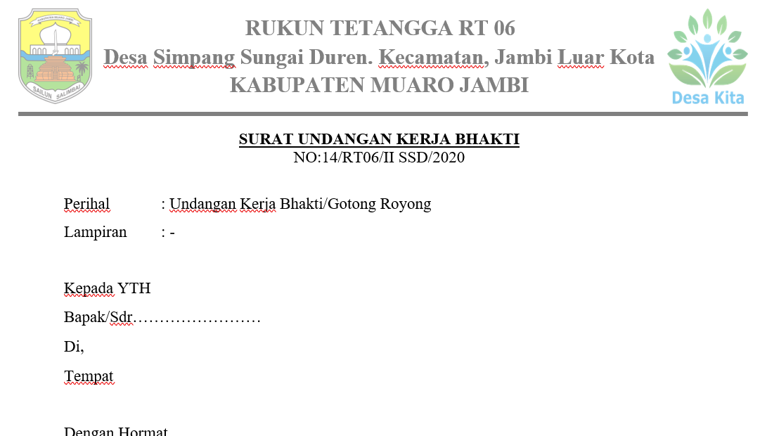 Contoh Surat Undangan Untuk Gotong Royong