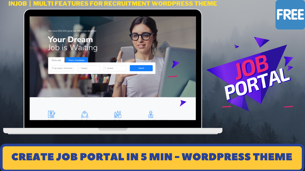 create Job Board website in 5 min with InJob free wordpress theme responsive job portal