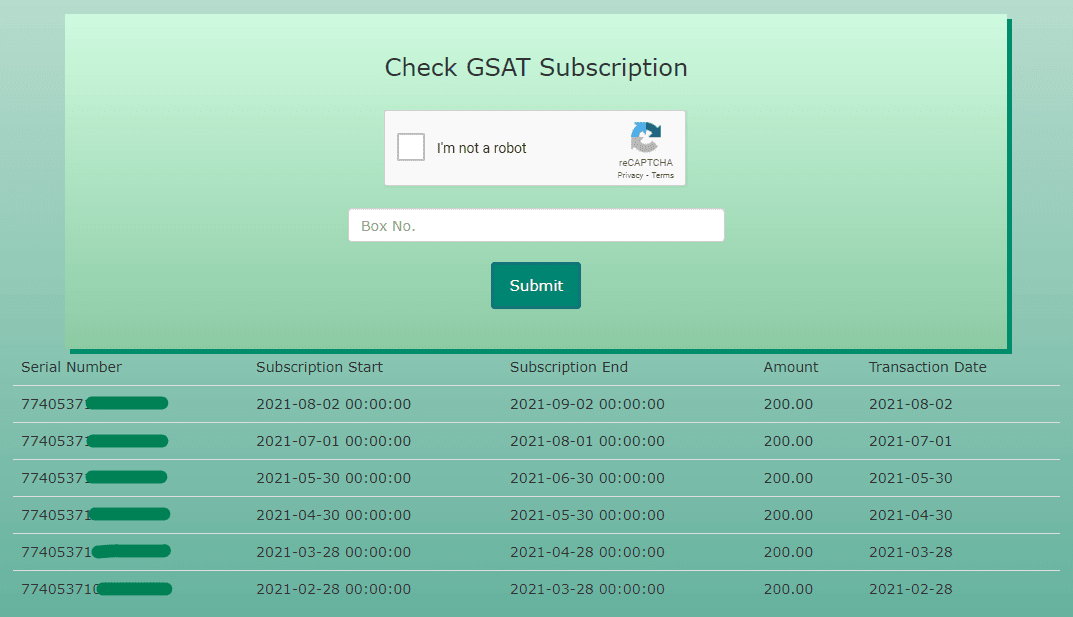 Check GSAT Subscription