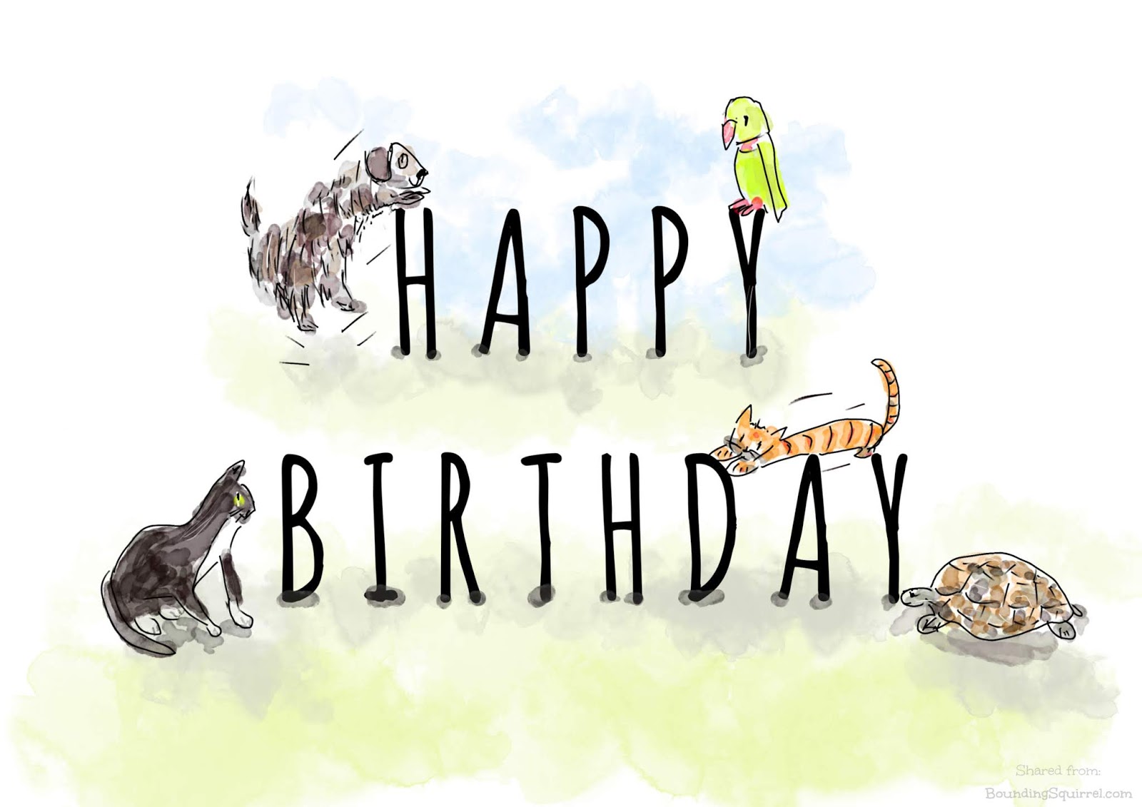 BoundingSquirrel-Whimsical Art and Illustrations: Free Happy Birthday Animal  E Card To Share