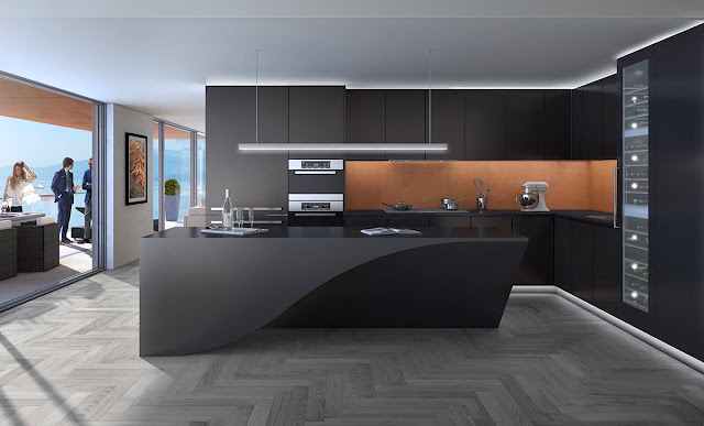 L shaped kitchen with large island