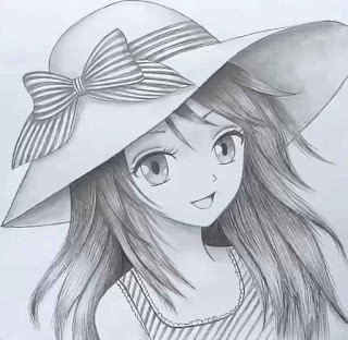 long hair anime girl sketch