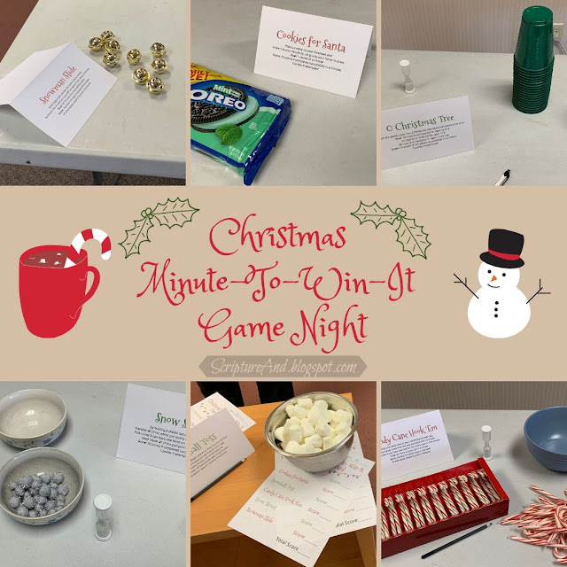 Christmas Minute-to-Win-It Game Night | scriptureand.blogspot.com