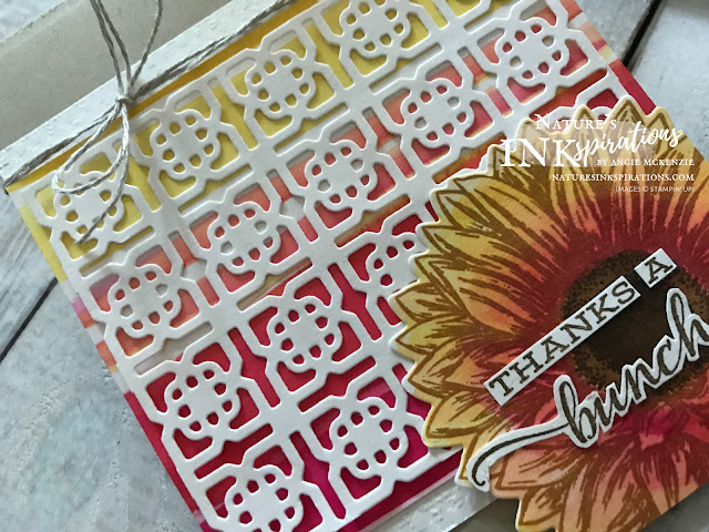 By Angie McKenzie for Ink and Inspiration Blog Hop; Click READ or VISIT to go to my blog for details! Featuring the amazing NEW Water Painters, the Celebrate Sunflowers bundle, the Many Medallions Dies and the Tasteful Textile 3D Embossing Folder from the 2020-21 Annual Catalog; #celebratesunflowersbundle #celebratesunflowersstampset #sunflowersdies #tastefultextile3dembossingfolder #coloringwithwaterpainters #fussycutting  #20202021annualcatalog #bloghops #inkandinspirationbloghop #stampinup #cardtechniques #naturesinkspirations #stampinupcolorcoordination