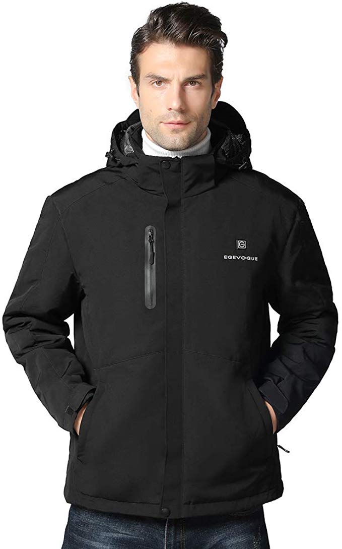 Men's Heated Jacket with Battery Pack, Heated Coat with Detachable Hood