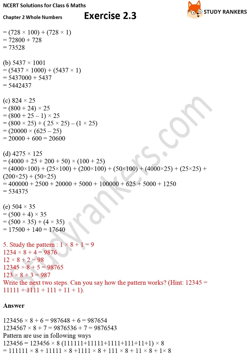 NCERT Solutions for Class 6 Maths Chapter 2 Whole Numbers Exercise 2.3 Part 2 NCERT Solutions for Class 6 Maths Chapter 2 Whole Numbers Exercise 2.3 Part 2