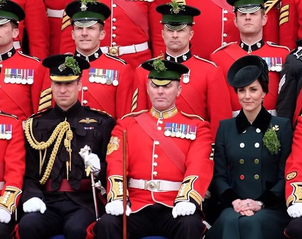 Prince William and Duchess Catherine attend Irish Guards St Patrick's Day.  Kate Middleton wore Catherine Walker Military coat for the Irish Guards ceremony