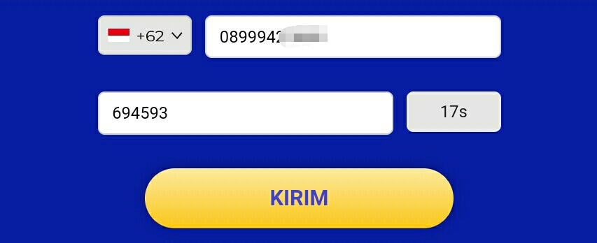 masukkan kode verifikasi/OTP yang telah dikirim melalui Whatsapp/SMS pada kolom yang telah disediakan kemudian pilih "KIRIM"