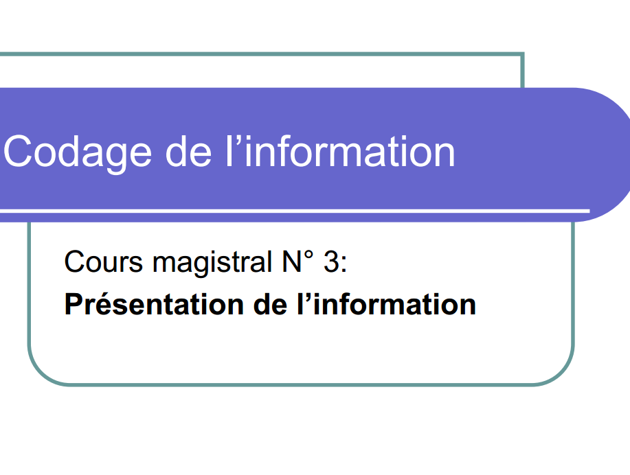 Cours Codage d'information