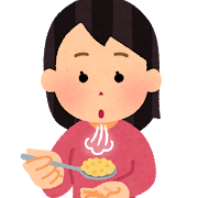 熱いご飯を冷ます人のイラスト（女性）