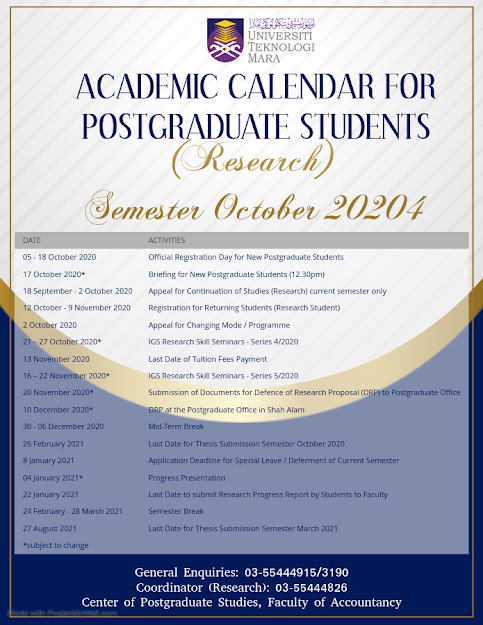 POSTGRADUATE PROGRAMME: ACADEMIC CALENDAR FOR POSTGRADUATE STUDENTS POSTGRADUATE PROGRAMME: ACADEMIC CALENDAR FOR POSTGRADUATE STUDENTS