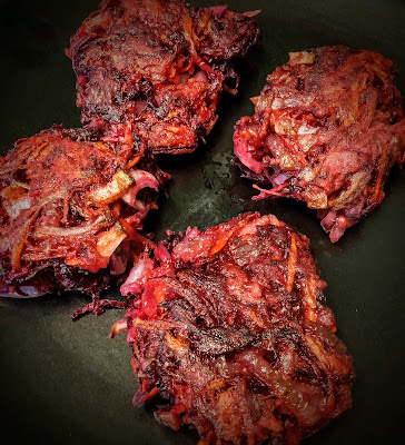 Beet, courgette, onion fritters