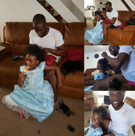 To save some money, comedian Wale Gates makes his daughter's hair ..lol (photos) 