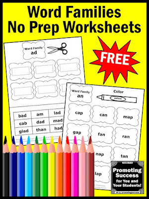 free word families worksheets activities classroom reading