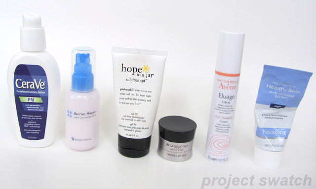  CeraVe PM, Mandom Barrier Repair, Philosophy Hope Oil-Free SPF, Armani Regenessece High Life SPF, Avene Eluage, Neutrogena Healthy Skin 