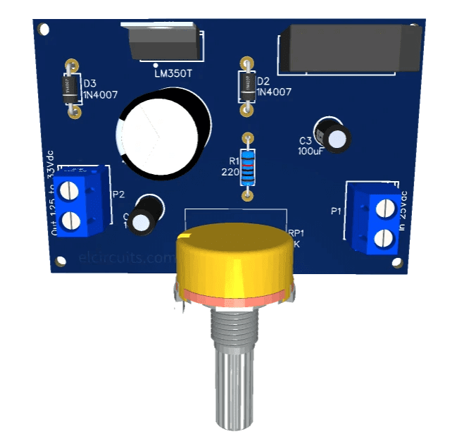 Adjustable Power Supply 1.25v to 33V, 3 Amps using LM350 + PCB
