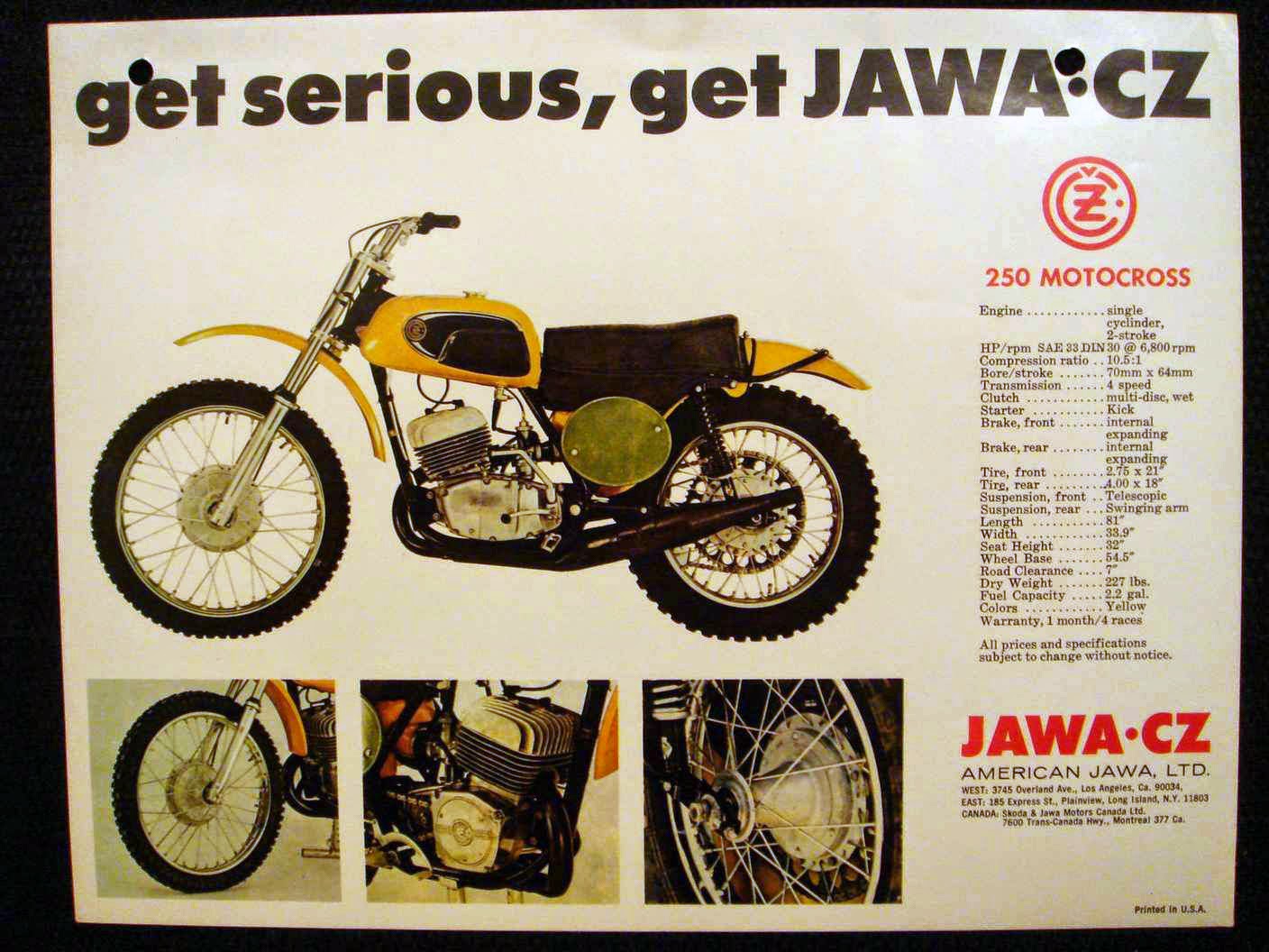 Stare ulotki reklamowe motocykli Jawa z USA. Motocykle