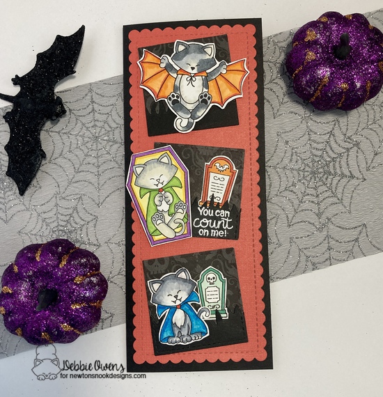 You can count on me by Debbie features Count Newton, Batty Newton, Slimline Frames & Portholes, and Slimline Frames & Windows by Newton's Nook Designs; #inkypaws, #newtonsnook, #halloweencards, #catcards, #cardmaking