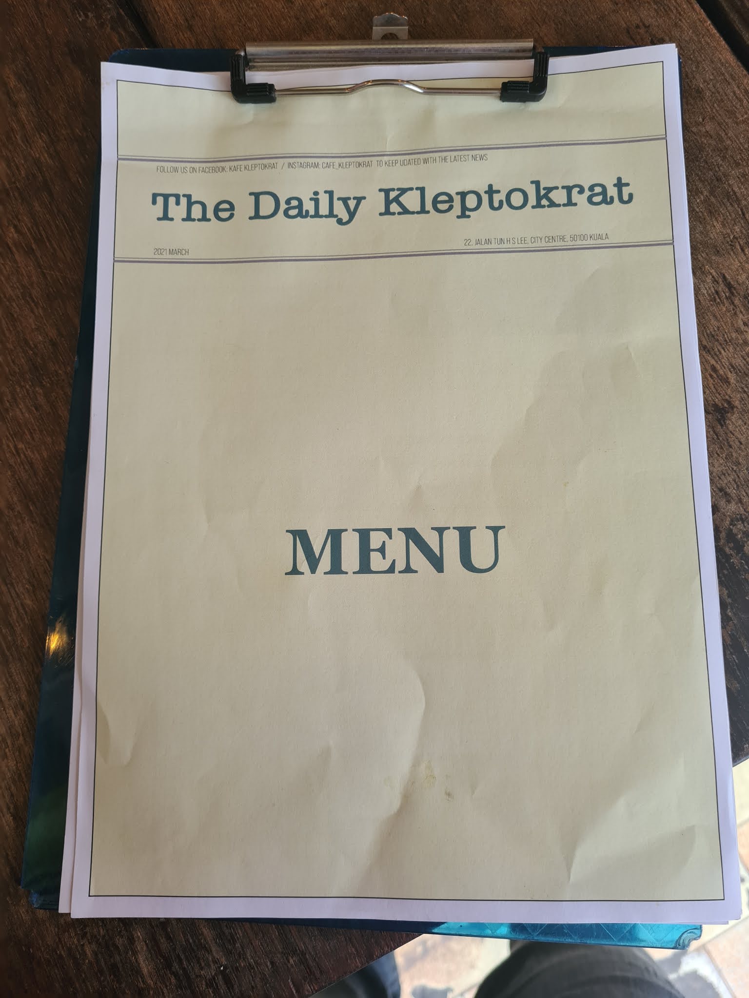 Kafe kleptokrat menu