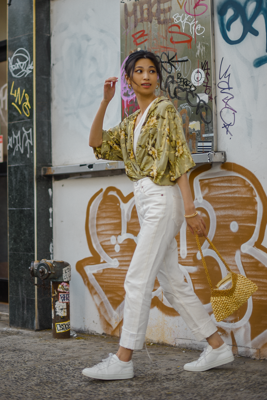 Topical printed shirt, summer casual style, green floral top outfit ideas, FOREVERVANNY.com