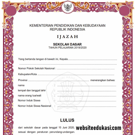 Contoh Blangko Ijazah Terbaru Tahun 2020 Websiteedukasi Com