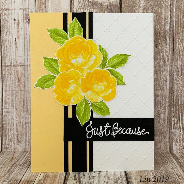 Sunny Studio Stamps: Everything's Rosy Quilted Hearts Embossing Just Because Customer Card by Lin Brandyberry
