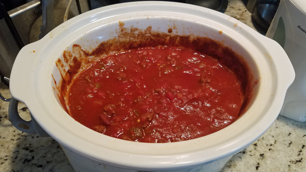 image of chili cooking in a crockpot