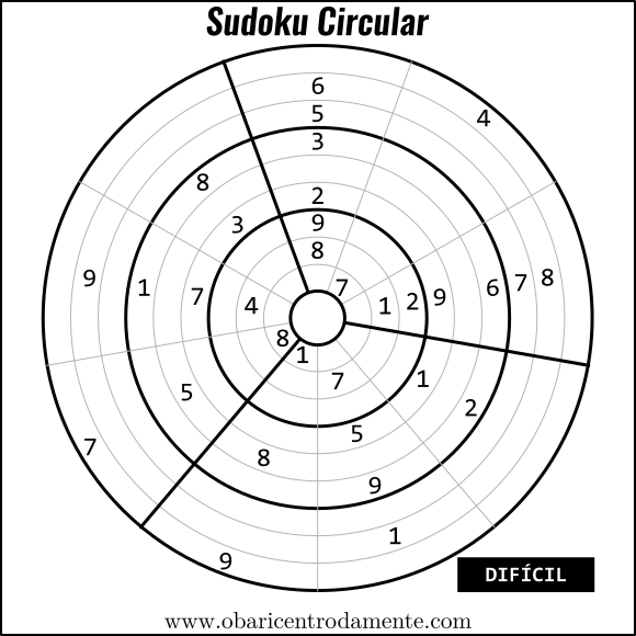 Sudoku Circular para imprimir - nível difícil