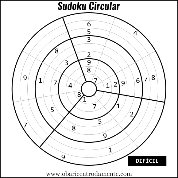 Sudoku Circular para imprimir - nível fácil