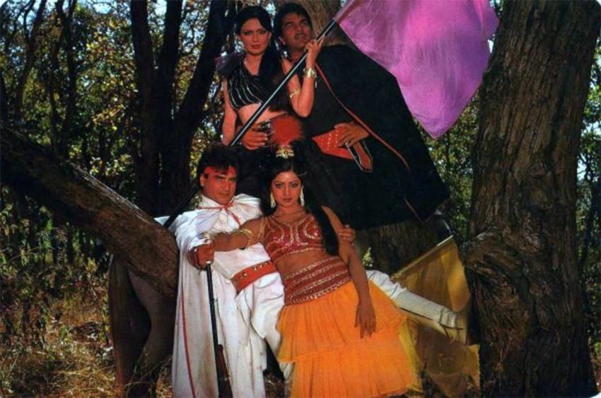 Sridevi Parveen Babi, Sridevi, Jeetendra and Dharmendra in Jaani Dost