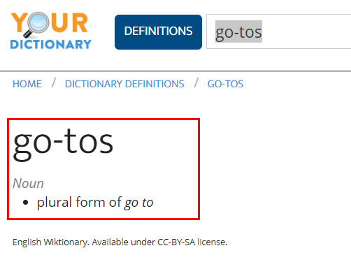 Arti Go Tos Your Dictionary
