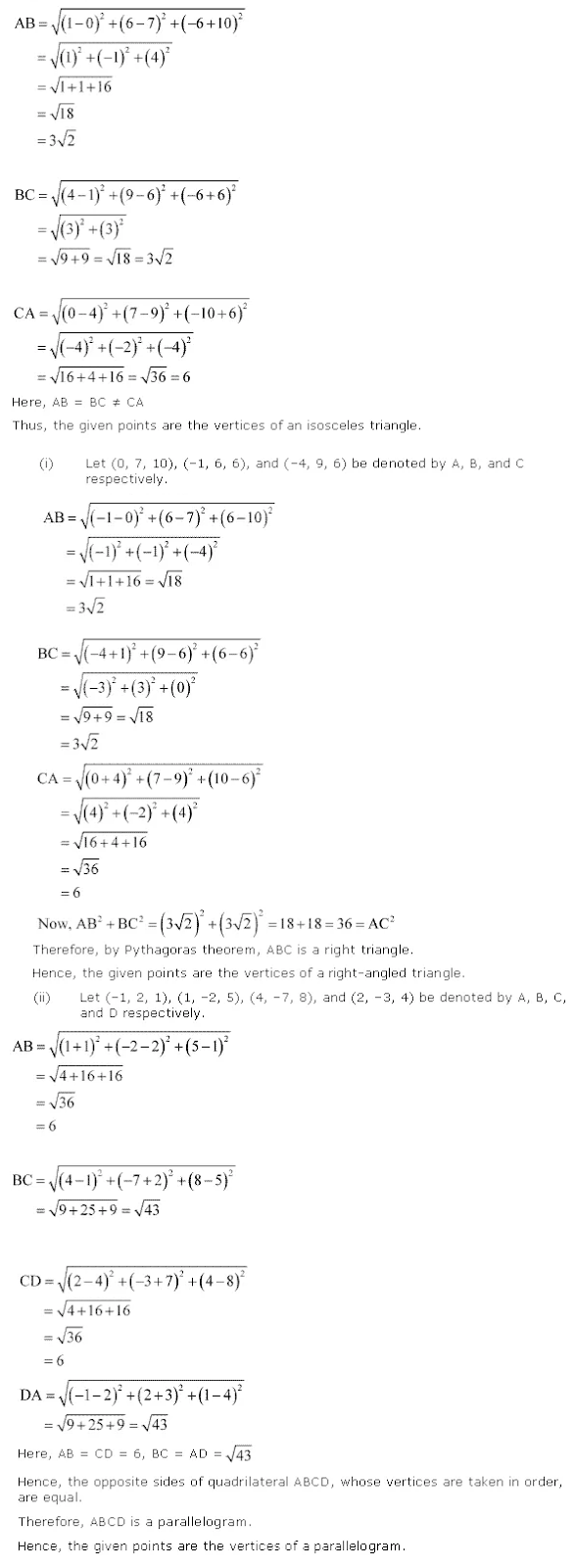 NCERT Solutions for Class 11 Maths Chapter 12 Introduction to Three Dimensional Geometry