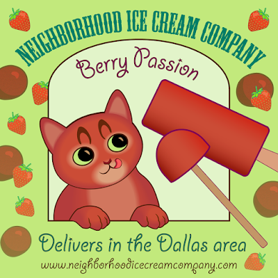 Red cat with strawberry-passion fruit ice cream bar