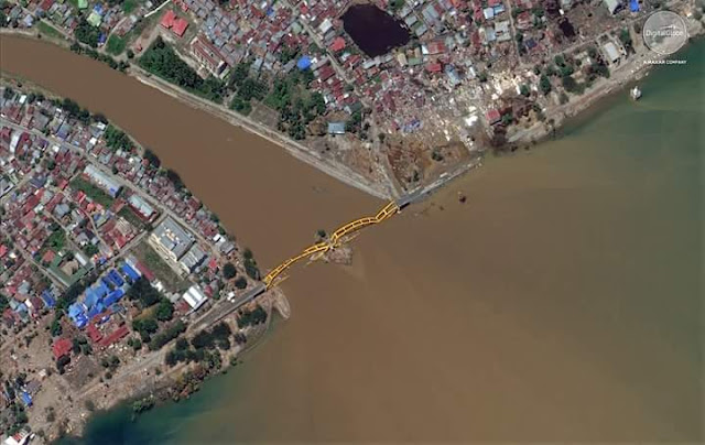 Foto Penampakan Satelit Jembatan Kuning Palu Setelah Gempa Tsunami 2018 