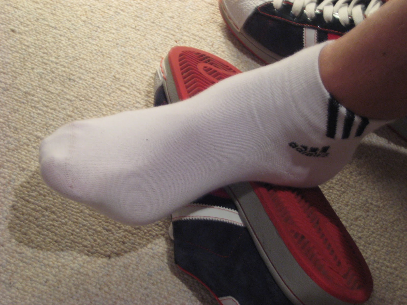 sneakers & socks: ADIDAS white ankle socks with black logo on ankle and ...